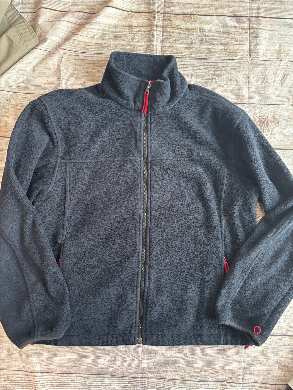 L.L. Bean Black Fleece Jacket with Red Zip Pulls